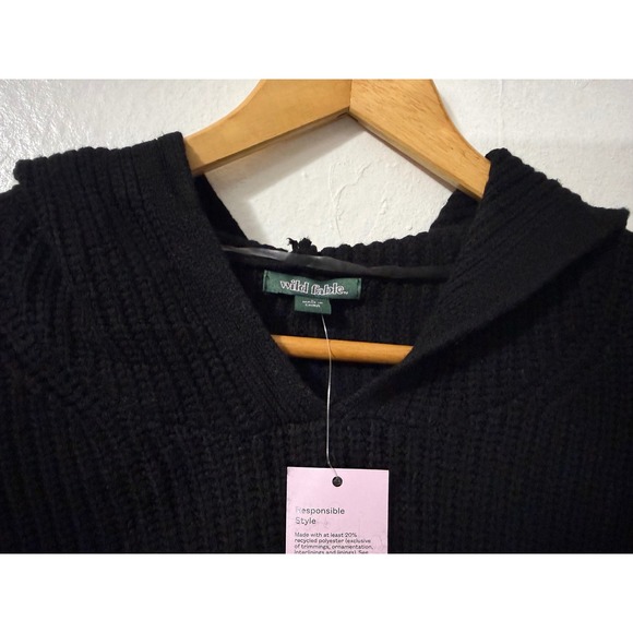 Wild Fable Women Black Ribbed Knit Hooded Pullover Sweater Size‎ S - Picture 6 of 11